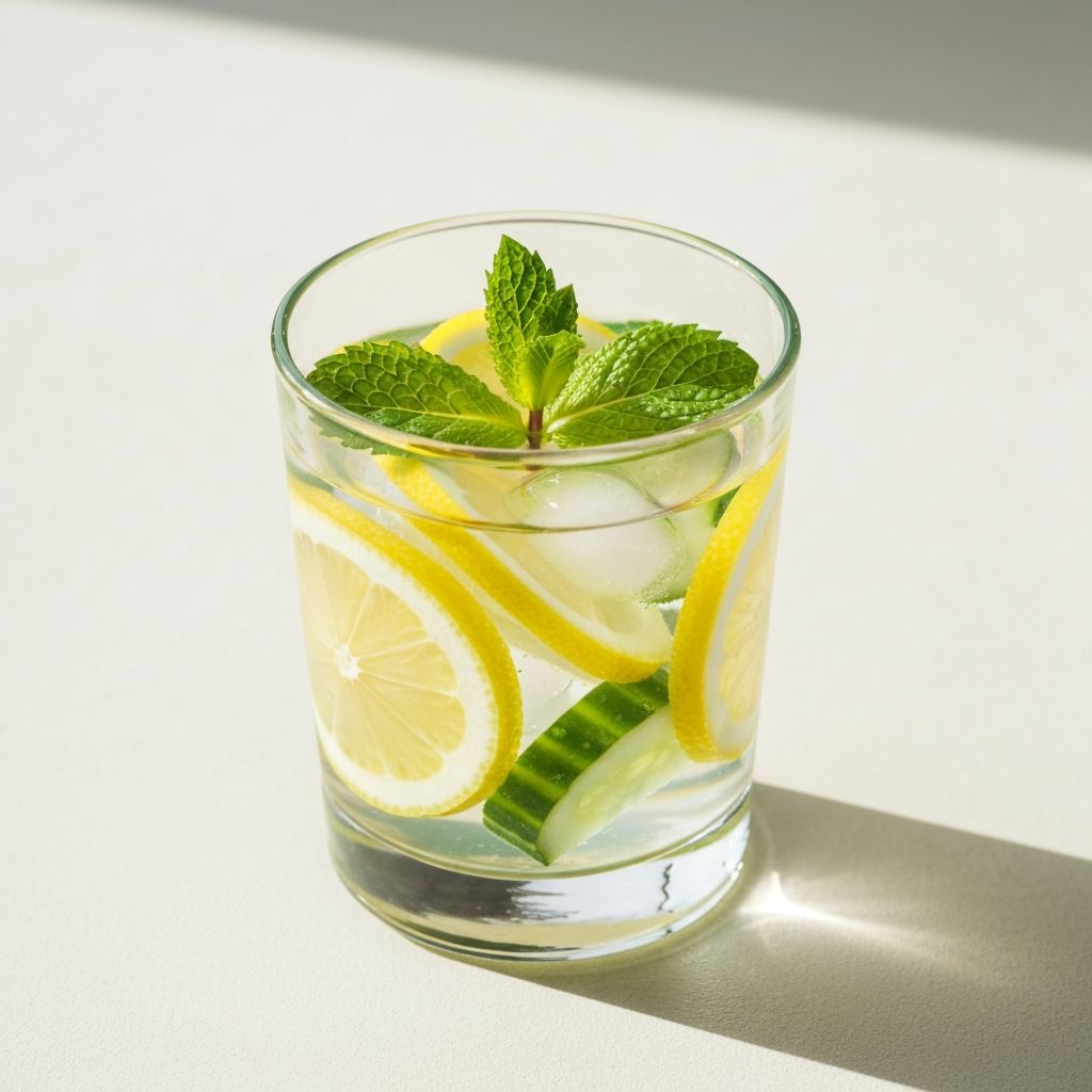 Ποτήρι νερού με λεμόνι και φρέσκα φύλλα