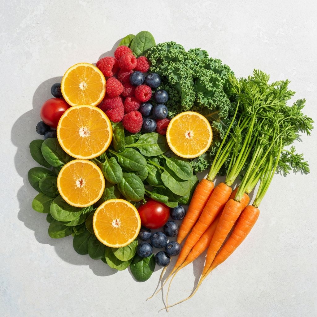 Χρωματιστά φρούτα και λαχανικά πλούσια σε βιταμίνες